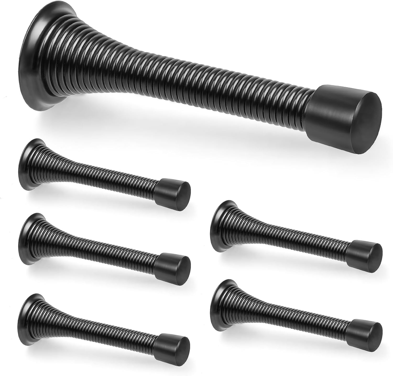 6 Pack Black Spring Door Stops, 3-1/4