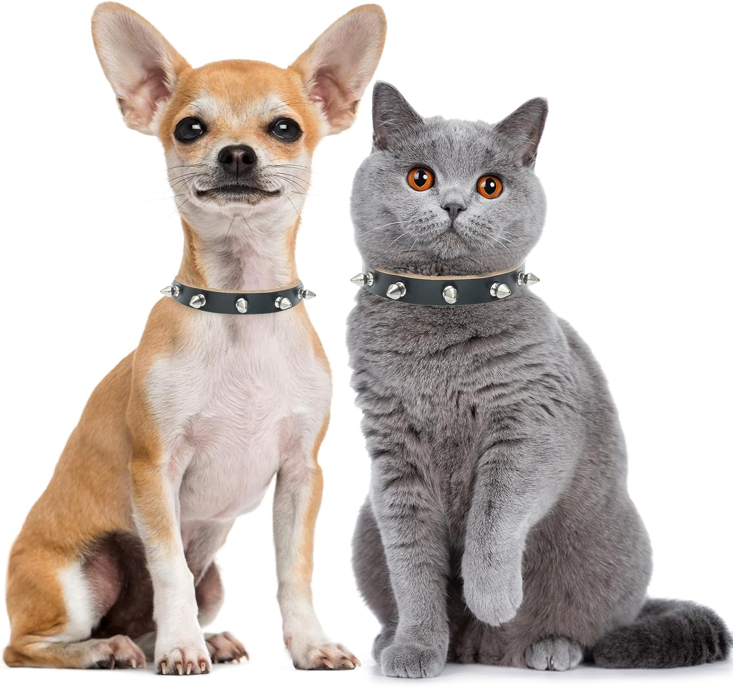 Spiked Dog Collar for Small Dogs,Genuine Leather Puppy Cat Collar with Bells,Soft Tiny Boy Dog Collars Studded for Pets Puppies Kitten Chihuahua(Black,S)