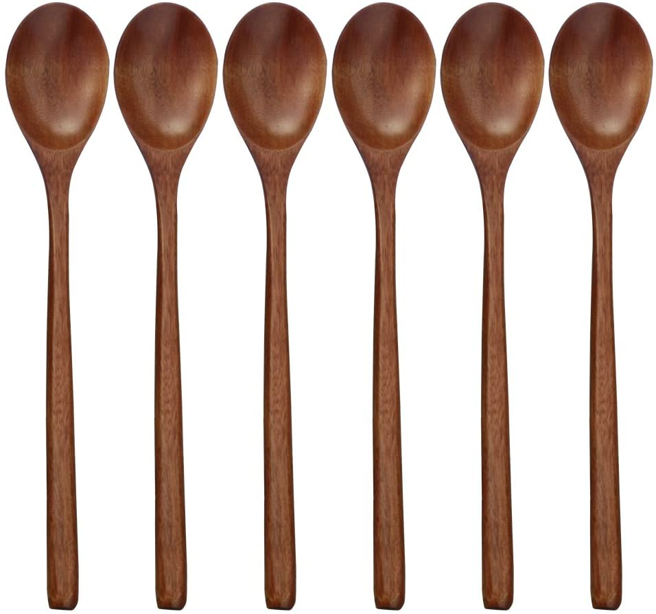 Wooden Spoons, 6 Pieces 9 Inch Wood Soup Spoons for Eating Mixing Stirring, Wood Spoon with Japanese Style Kitchen Utensil