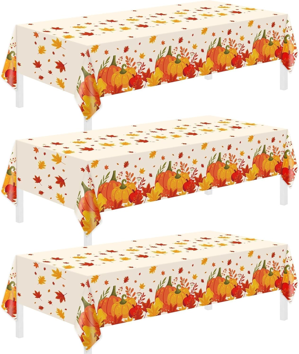 Thanksgiving Disposable Tablecloths Fall Pumpkin Maple 3 Pack, 54 X 108 Inch
