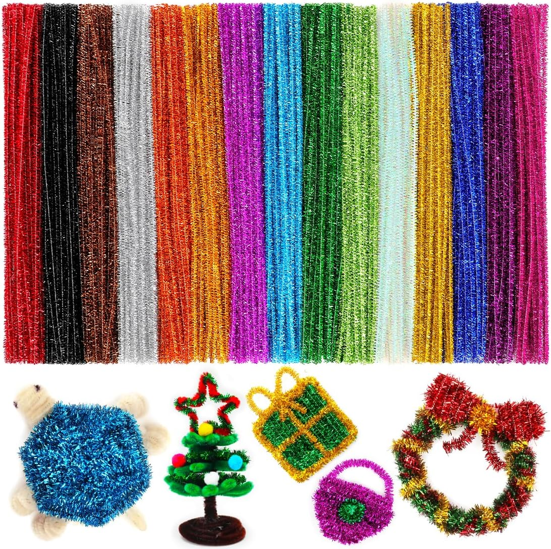 200Pcs Pipe Cleaners, Multi-Colored Pipe Cleaners Craft Supplies,15 Colors Chenille Stems for DIY Arts Crafts Project(Glitter Color)