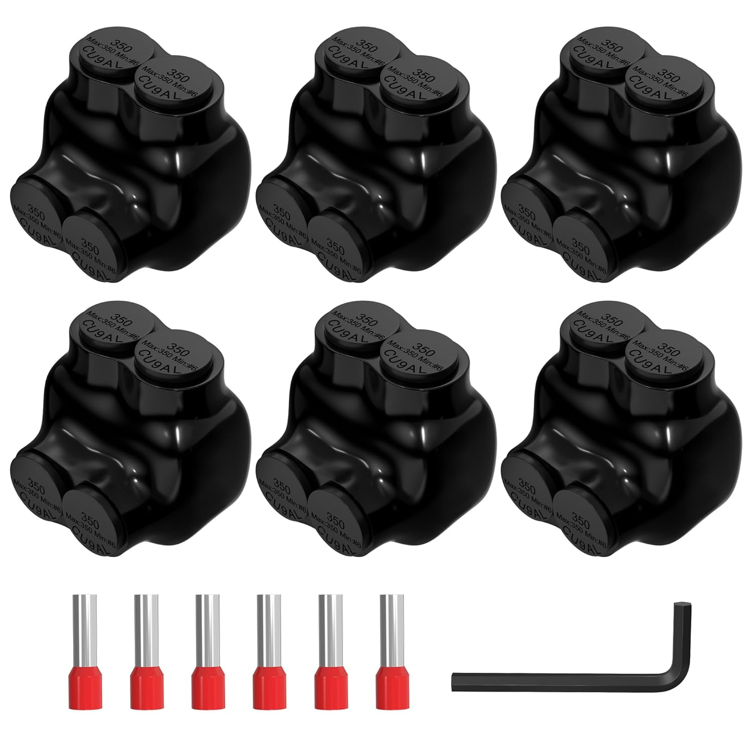 2 Port Insulated Multi Tap Connector 350MCM-6AWG Aluminum to Copper Wire Connectors Single Side Entry Aluminum Wire Connectors with Slotted Allen Hex - 6 Pack