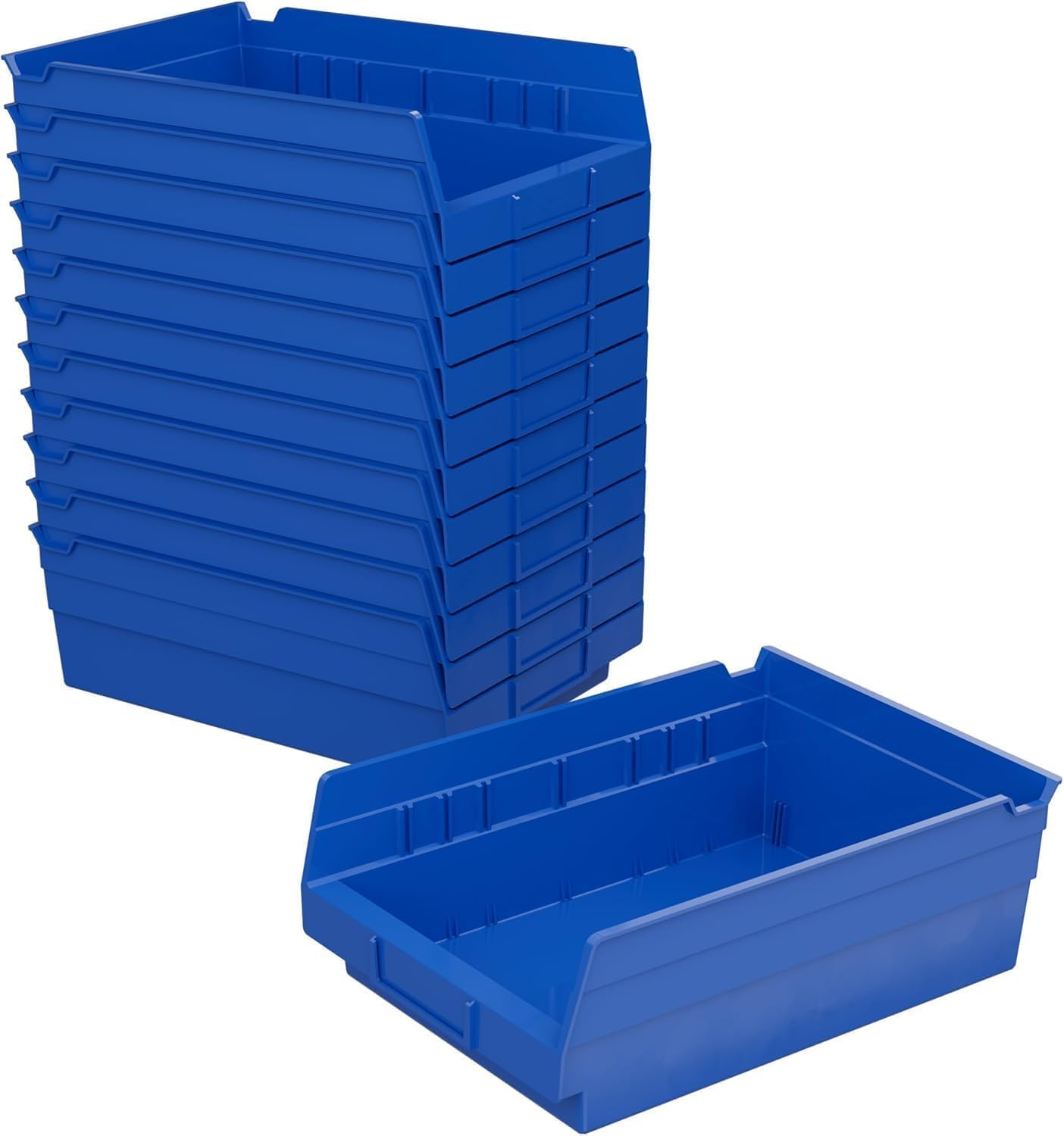 30150 Heavy Duty Plastic Shelf Bins, 12"X 8"X 4", Blue, 12-Pack