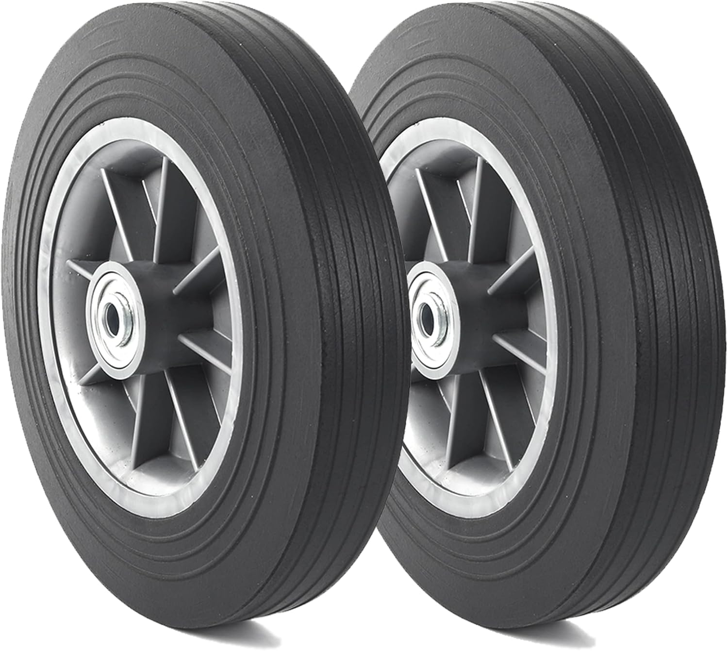 AR-PRO (2-Pack) 10'' X 2'' Flat Free Solid Rubber Tire and Wheel, 3/4
