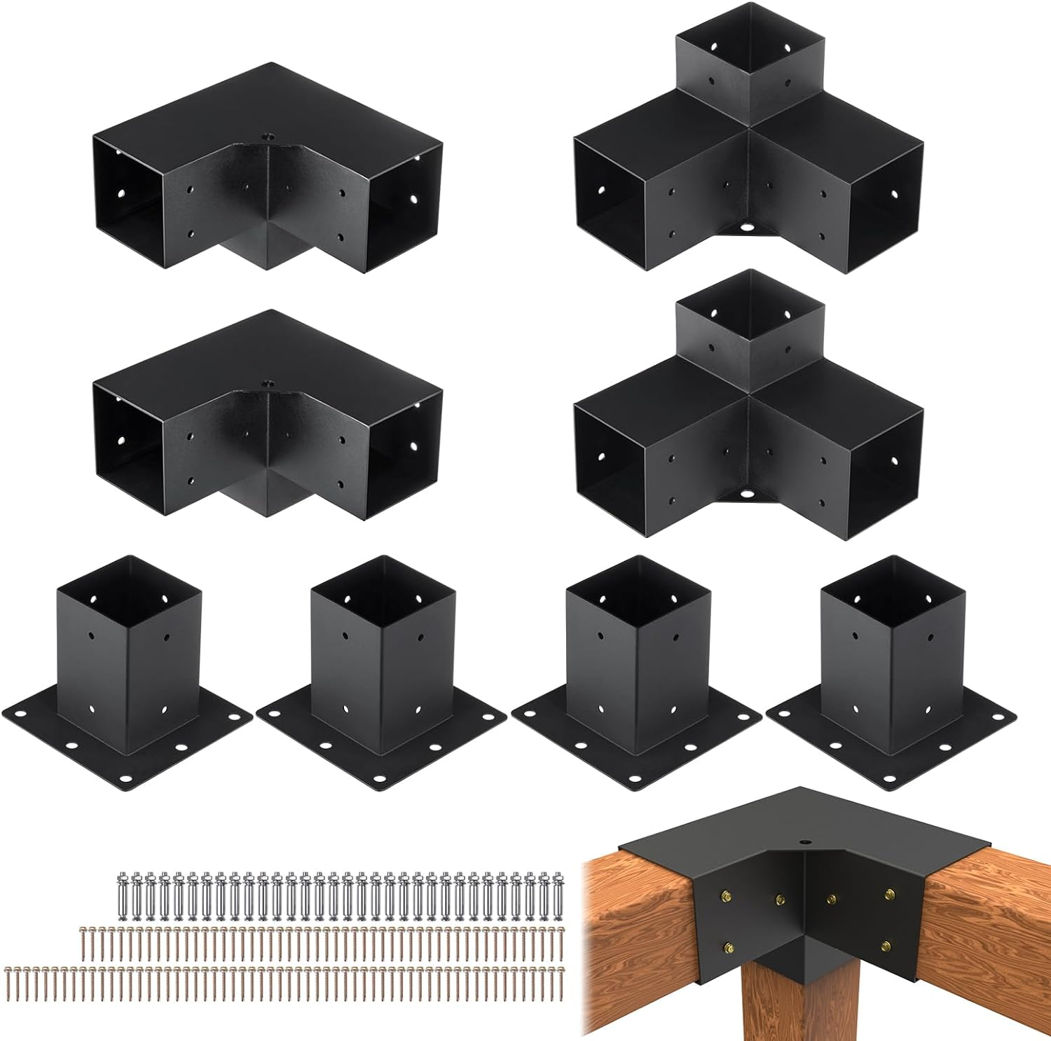 VEVOR Pergola Bracket Kit 4''x4'', 2pcs 4-Way Heavy Duty Corner Bracket Woodw... - Picture 4 of 5