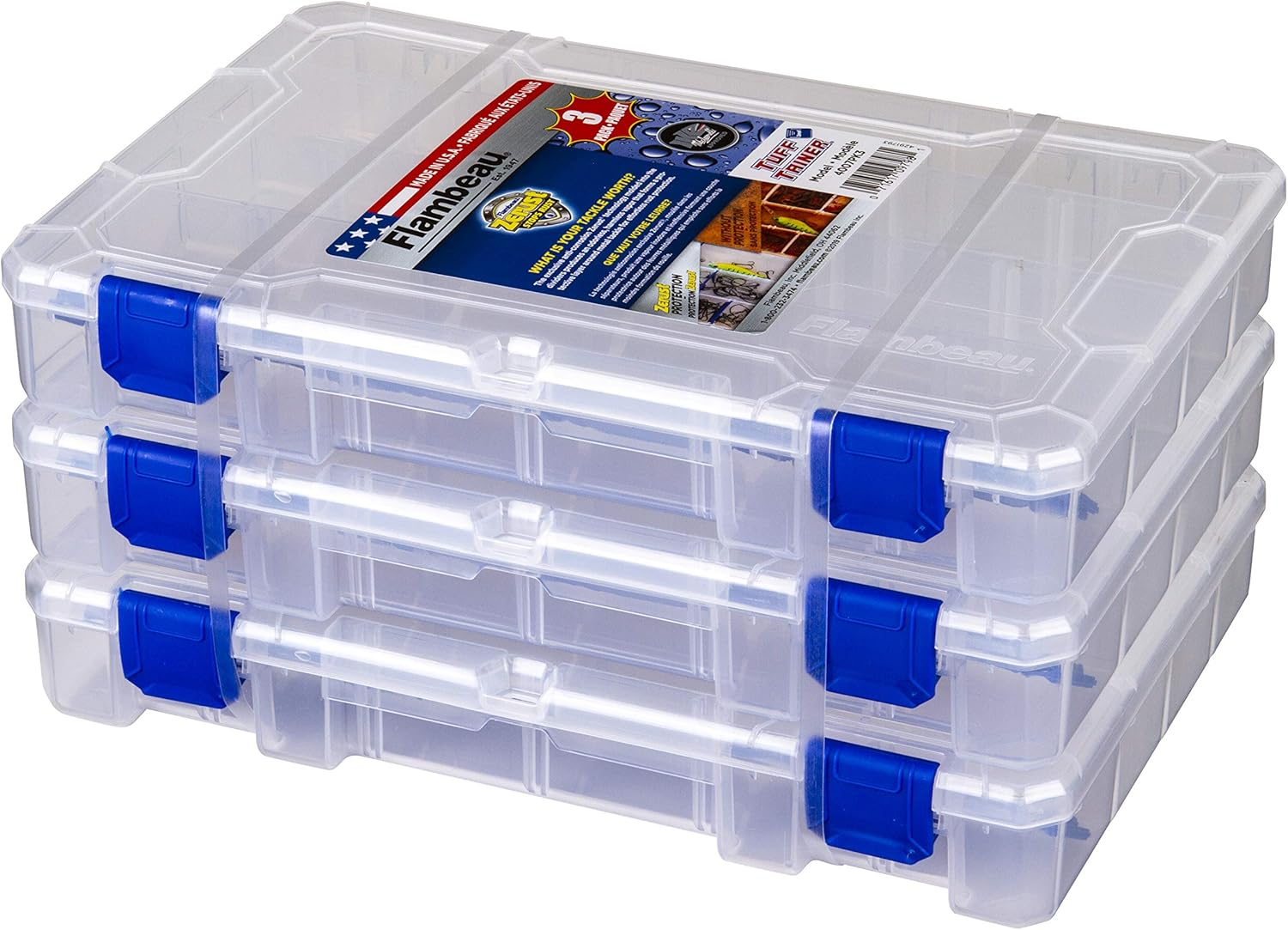 Outdoors 4007PK3 Fishing Tackle Boxes - 3 Pack, Includes 36 Dividers, Clear Tackle Box Fishing Lure Organizer, Tuff Tainer Tackle Box with Zerust Anti-Rust Dividers