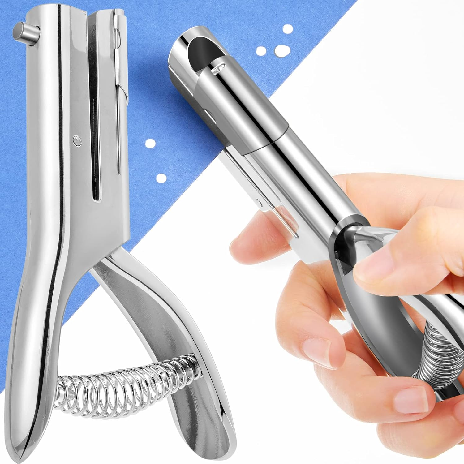 Heavy Duty Hole Punch Single One Hole Puncher Paper Hole Punch Long Reach Reduced Effort 2 Inch Deep Throat Hand Alloy Punch for ID PVC Cards 5 Inch Tall 25 Sheet Capacity(1 Pc,1/8 Inch Hole)