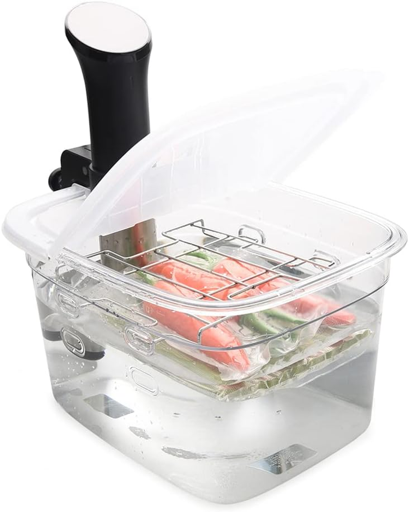 Versatile 12-Quart Sous Vide Container with Built-In Rack and Collapsible Hinged Lid Compatible with All Sous Vide Cookers, EVC-1202-TYPP