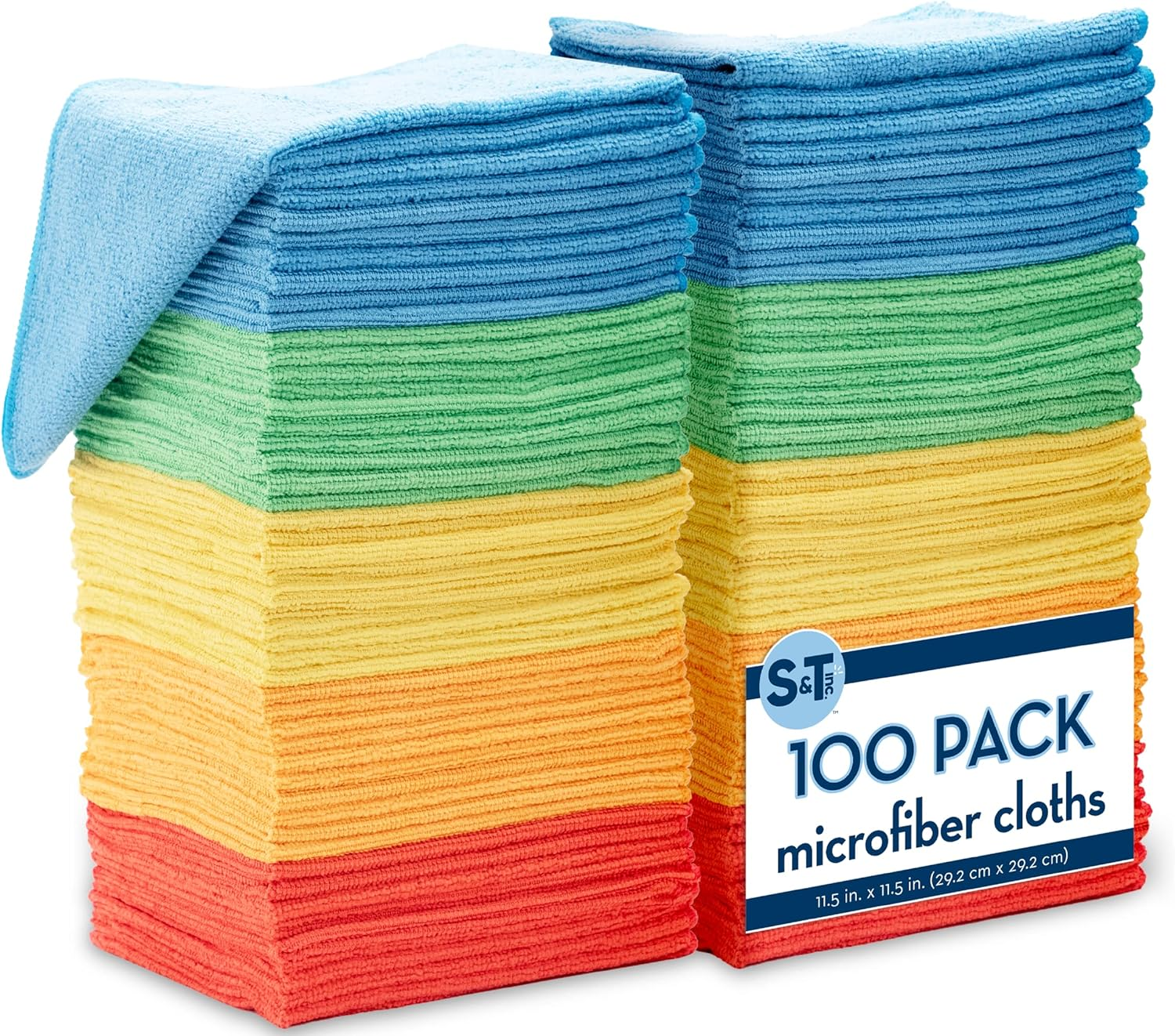 100 Pack Microfiber Cleaning Cloth, Bulk Towels for Home, Reusable Microfiber Towels for Cars, Cleaning Rags, Assorted, 11.5 Inches X 11.5 Inches, 100 Count