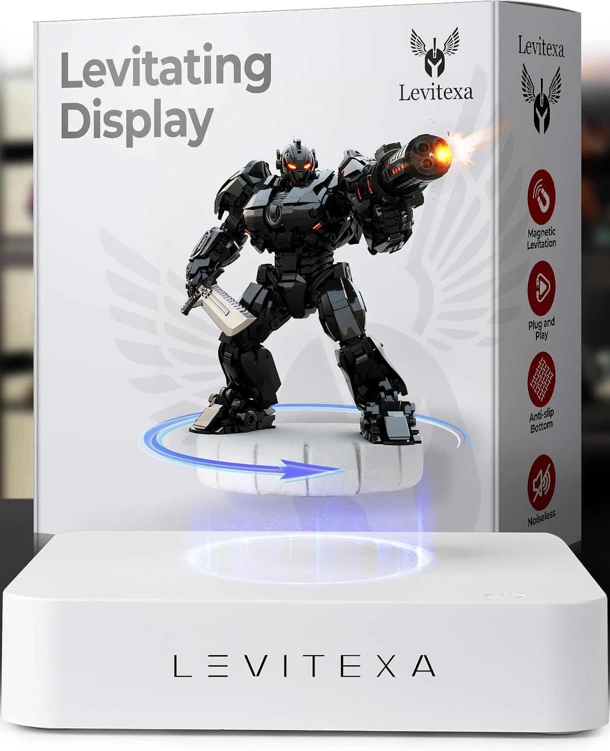 Levitexa Nimbus Levitating Display - Floating Display, Levitating Stand, Magnetic Stand, Magnetic Levitation for Figures and Toys White Square Base
