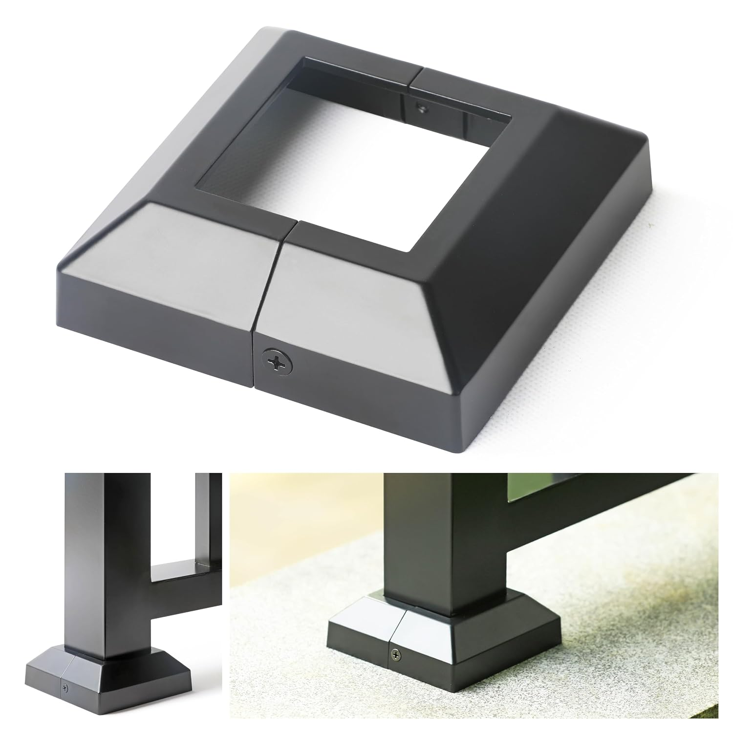 Deck Post Base Covers, Aluminum Post Cover 2.5"X2.5", Split Post Base Trim Skirt for Deck Railings, Patios (Black-12Pcs)