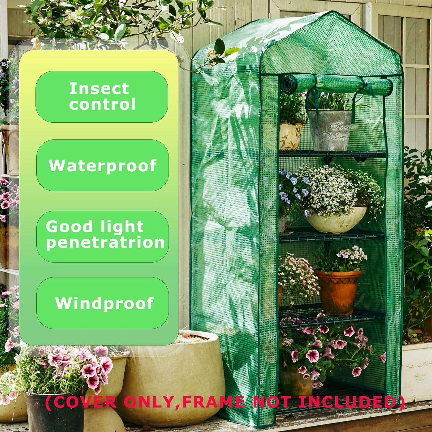 4-Tier Greenhouse Replacement Cover Clear PE Greenhouse Replacement Cover wit... - Picture 10 of 13