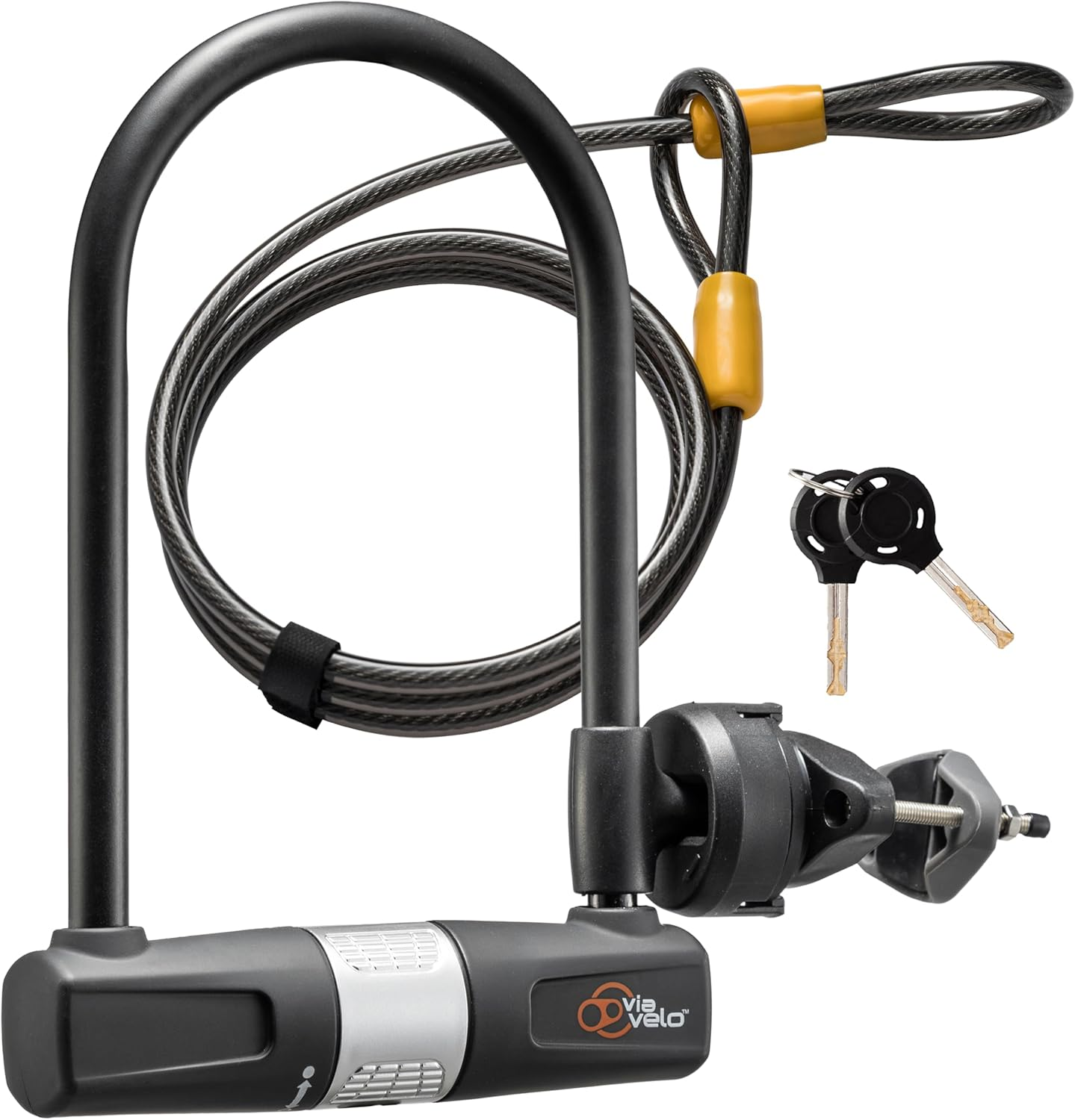 Bike U Lock with Cable - Heavy Duty Bicycle U-Lock,14mm Shackle and 10mm x1.8m Cable with Mounting Bracket for Road, Mountain, Electric & Folding Bike