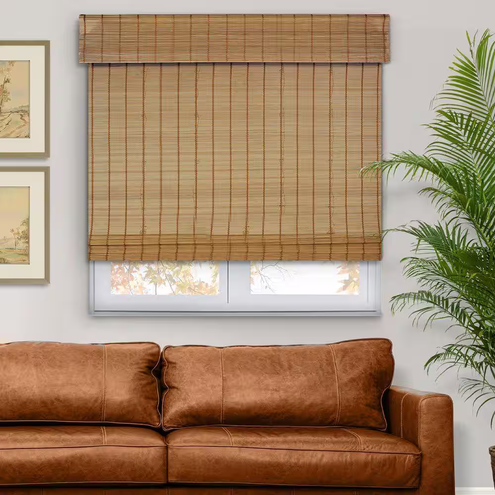 Natural Woven Top down Bottom up Cordless Bamboo Roman Shades for Windows, 47 In. W X 64 In. L, Butternut