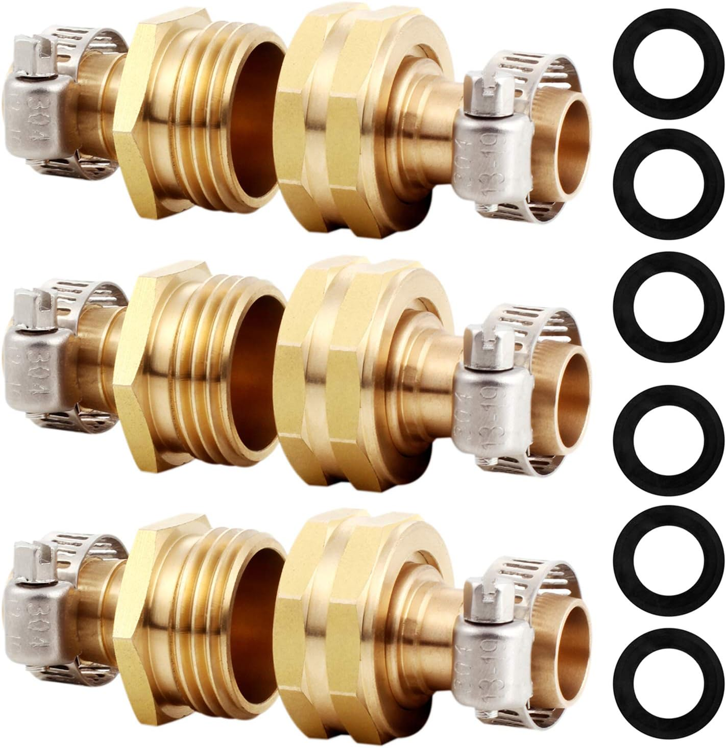 Solid Brass Garden Hose Repair Connector with Clamps Hose End Repair Kit,Fit for 3/4