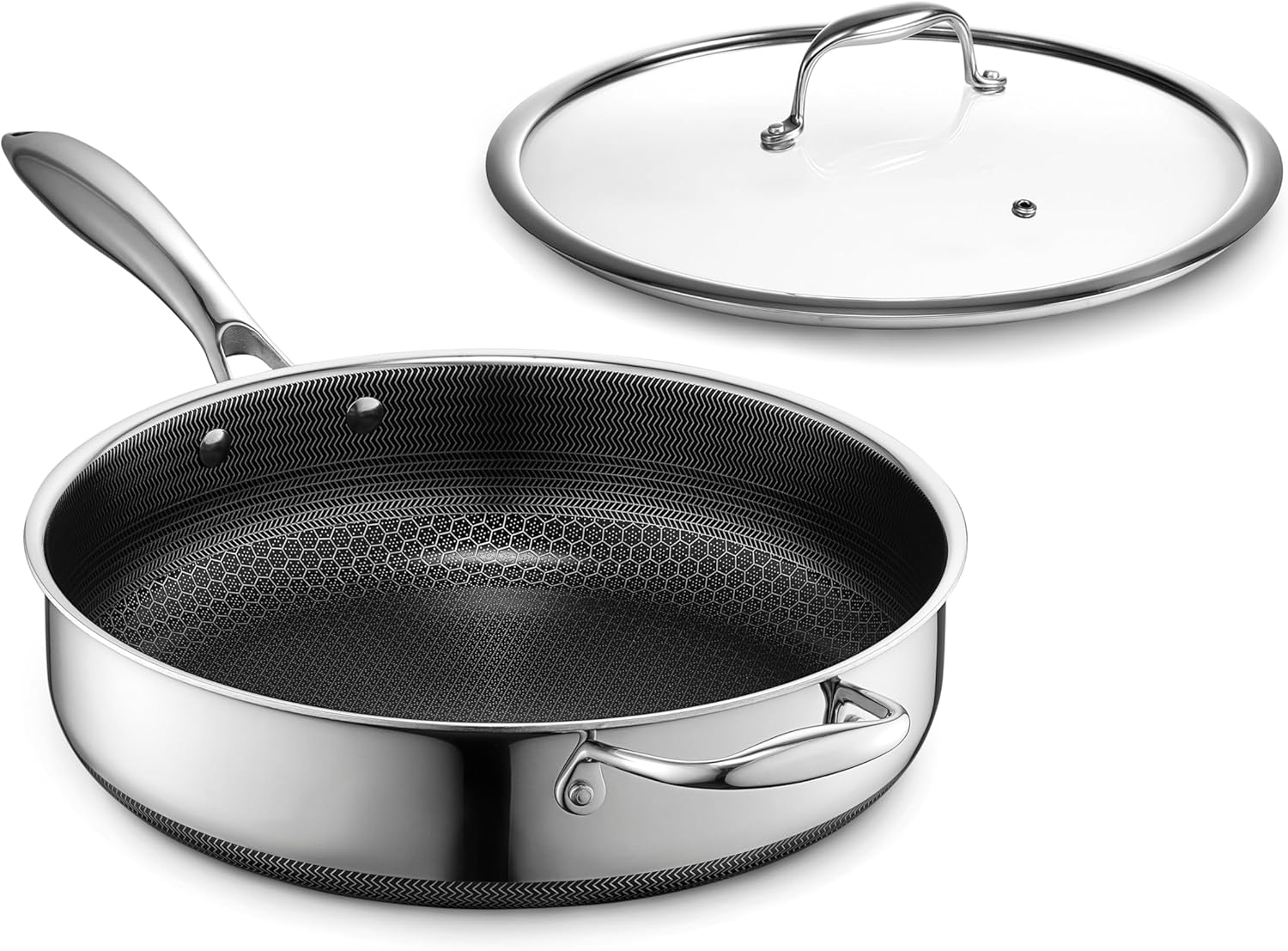 Hybrid Nonstick 4.5-Quart Deep Sauté Pan with Tempered Glass Lid, Stay-Cool Handle, Dishwasher-Friendly, Oven-Safe up to 900°F, Induction Ready, Compatible with All Cooktops