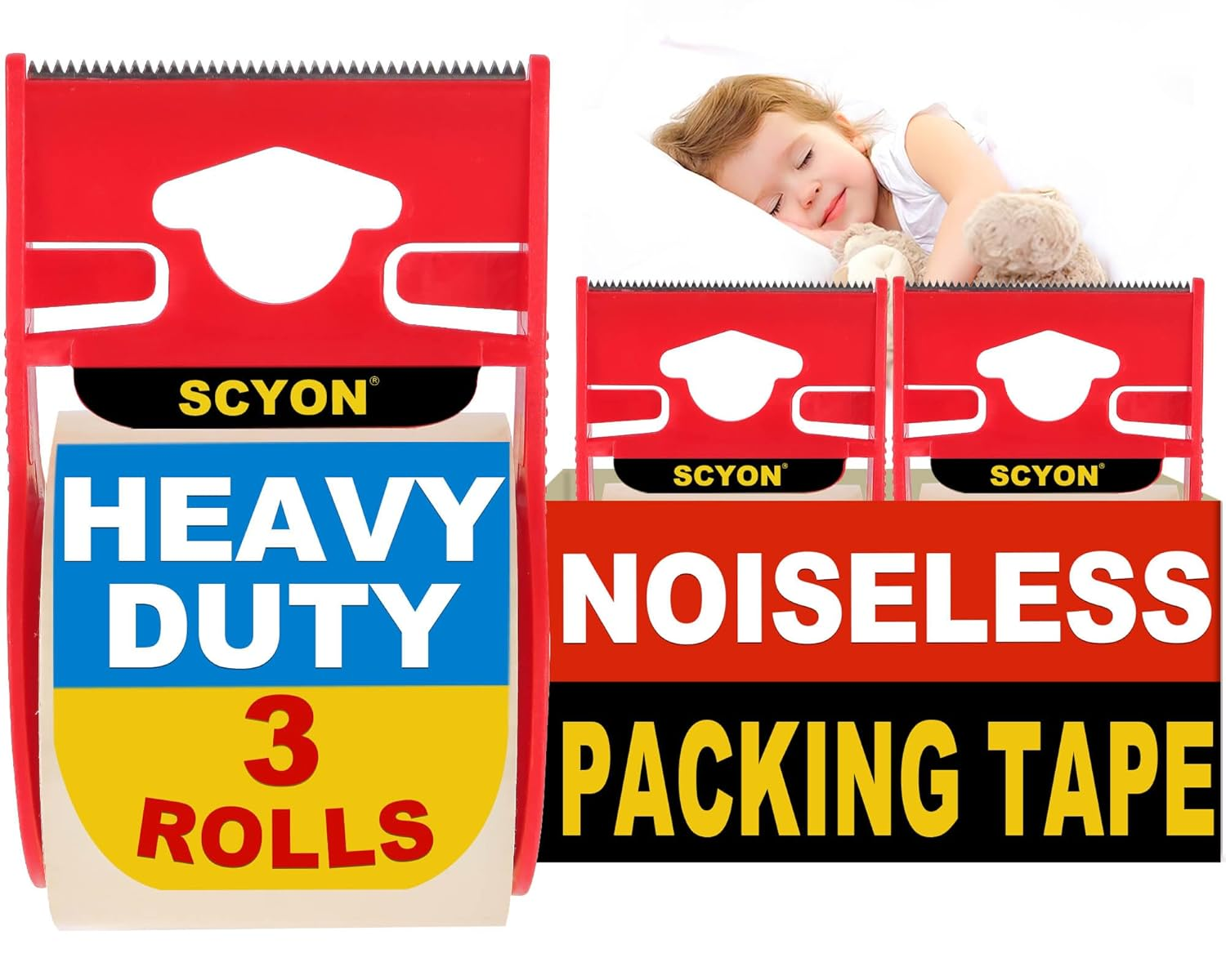 Packing Tape, Clear Packing Tape with Dispenser, 1.88 In. X 22.2 Yd., 3 Noiseless Shipping Tape Rolls, 2 Mil, Tranparent Boxing and Packaging Tape for Mailing, Moving Supplies.