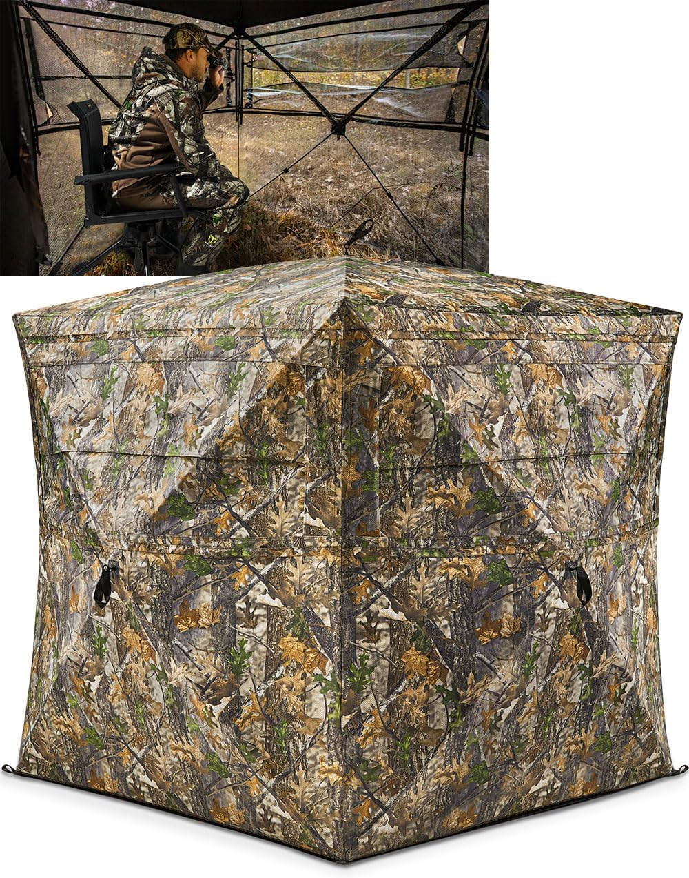 Hunting Blind 270°See through with Carrying Bag, 1-2& 2-3& 3-4 Person Pop up Ground Blinds, Portable Resilient Hunting Tent (Forest Fade Camo)