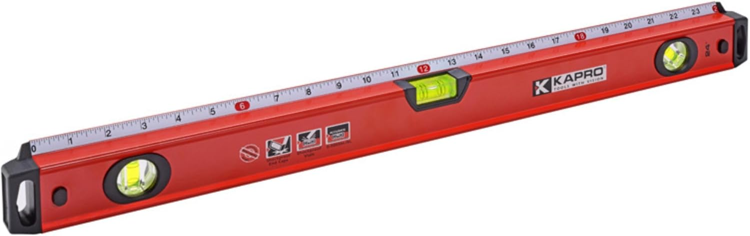 Kapro - 770 Exodus Professional Box Level - with 45° Vial & Ruler - for Leveling, Measuring, Marking, and Cutting - Features 3 Vials, Precise Straightedge, and Wall-Grip - 24 Inch