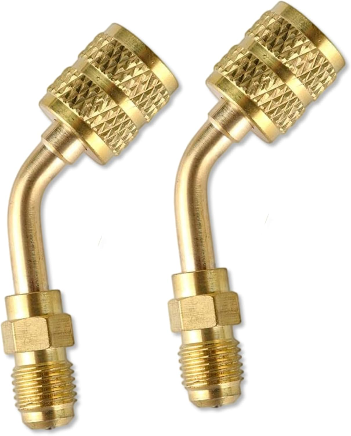 R410A Adapter Mini Split Adapter, 5/16 to 1/4 HVAC for Air Conditioner & Hose Connectors HVAC Tools for R410A Refrigerant Mini Split Recharging & More（2Pcs 45°Angle)