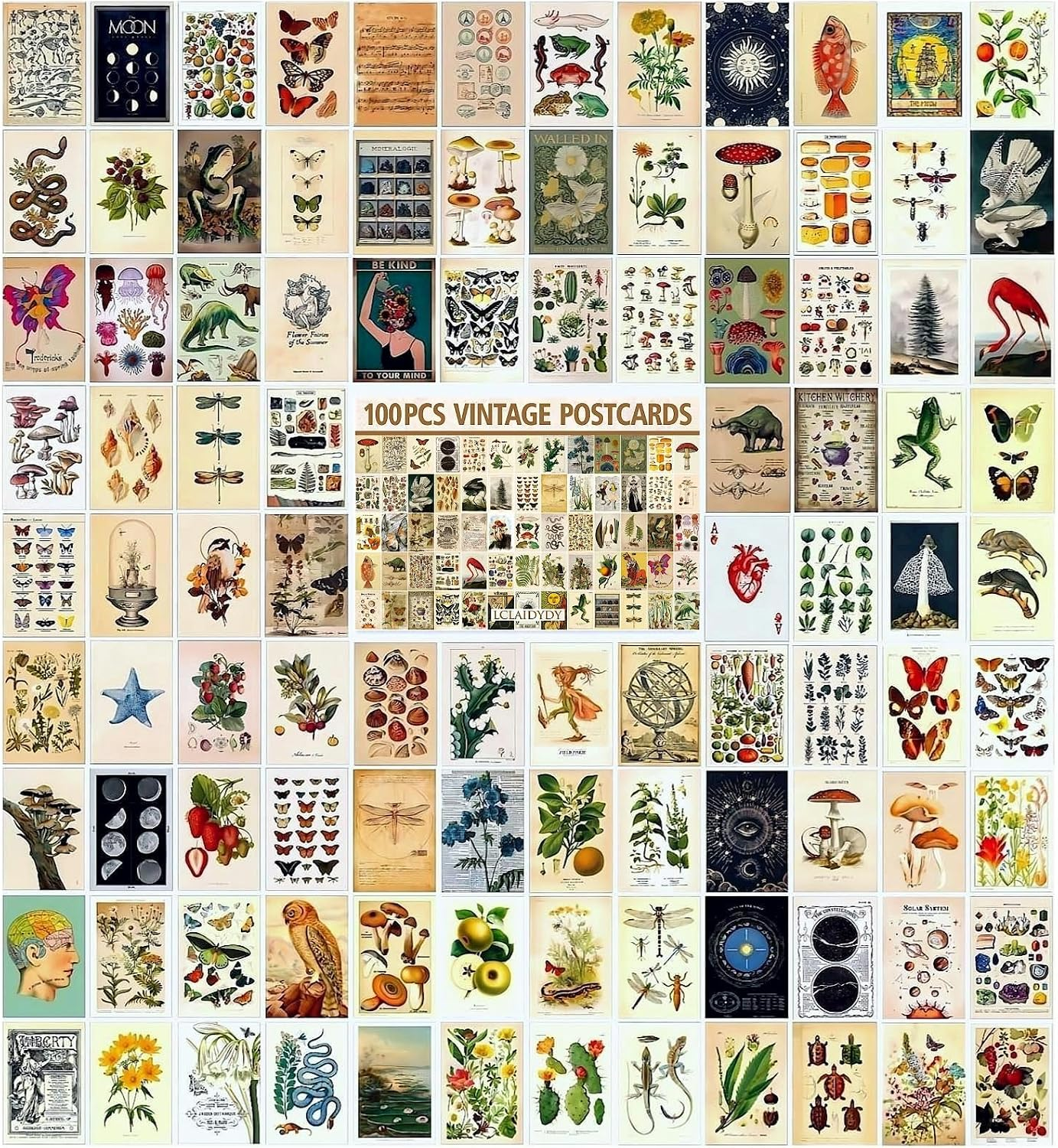LCLAIDYDY 100 PCS Vintage Postcard Set,Post Cards for Mailing 4X6 Retro Style Cottagecore Botanical Ephemera Aesthetic Postcards Pack for Adults Collage Collection DIY Cardstock Paper
