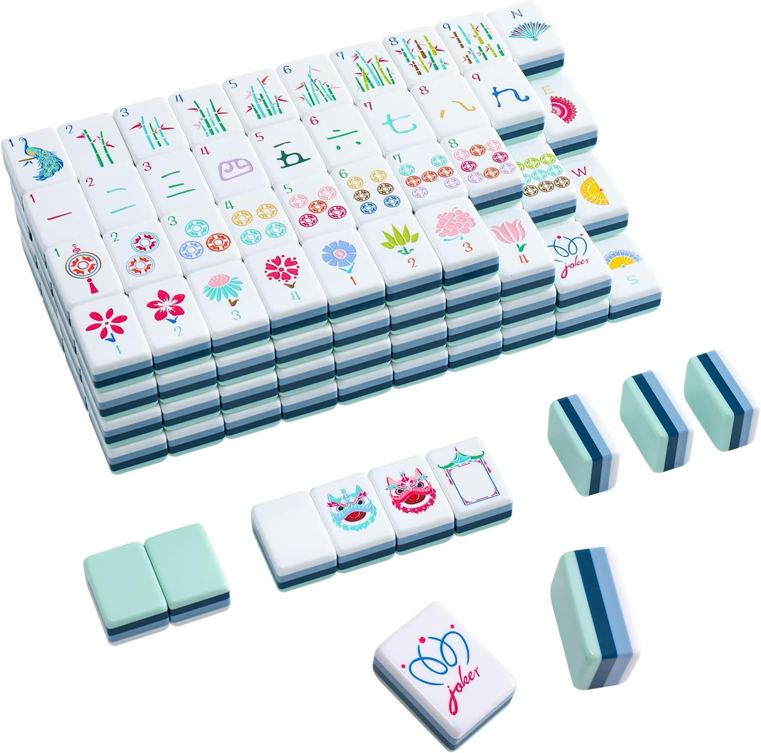 160 Acrylic 4 Layer Engraved American Mahjong Tiles Set with Carrying Bag and Accessories, 1.26’’ Mahjong Tile Set (Green)
