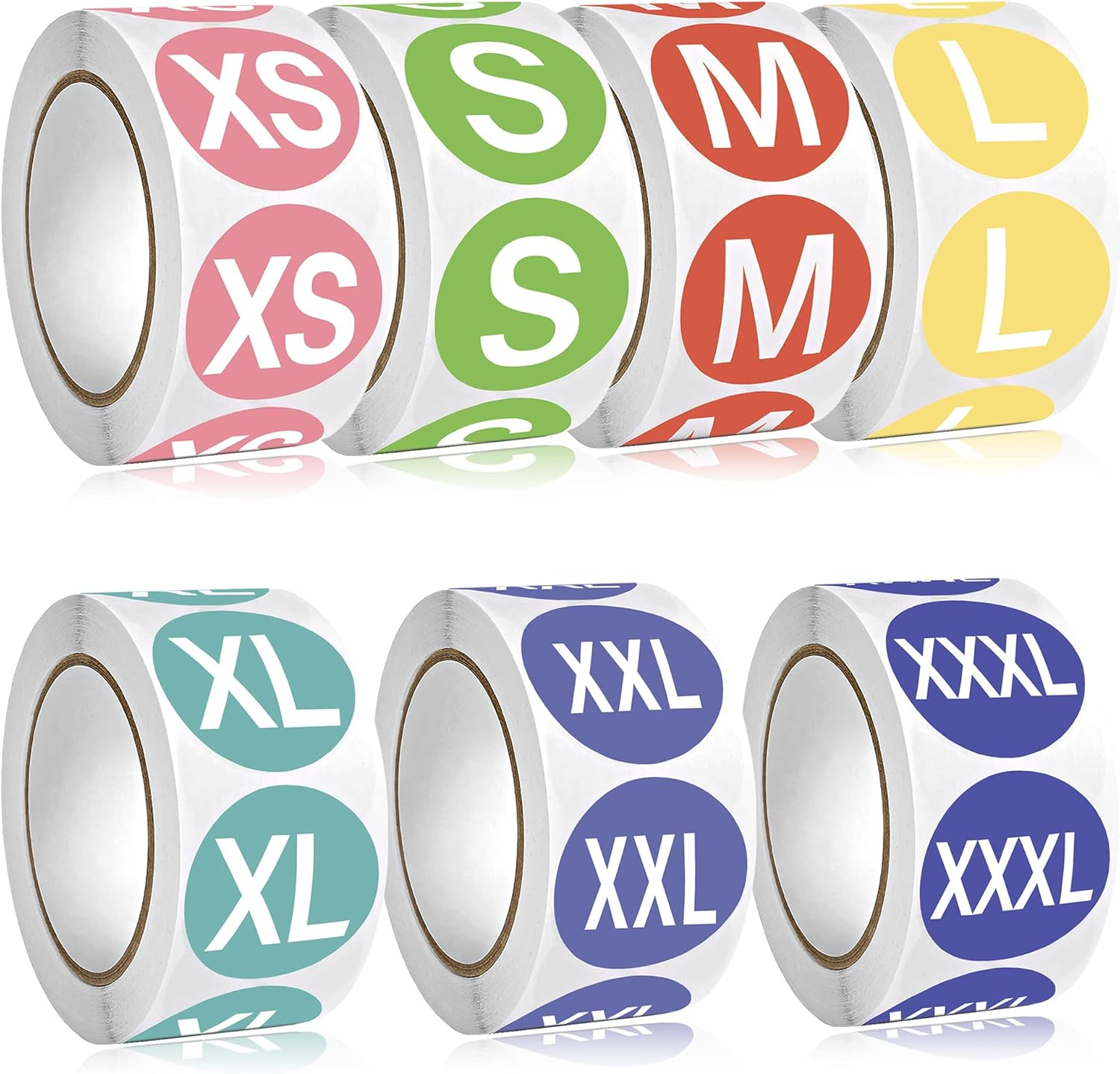 3500 PCS Clothing Size Stickers T-Shirt Size Labels 1 Inch round Self Adhesive Stickers for Clothes Shirts Skirts Retail, 7 Rolls, 7 Sizes(Xs, S, M, L, XL, XXL, XXXL), Multi Colors