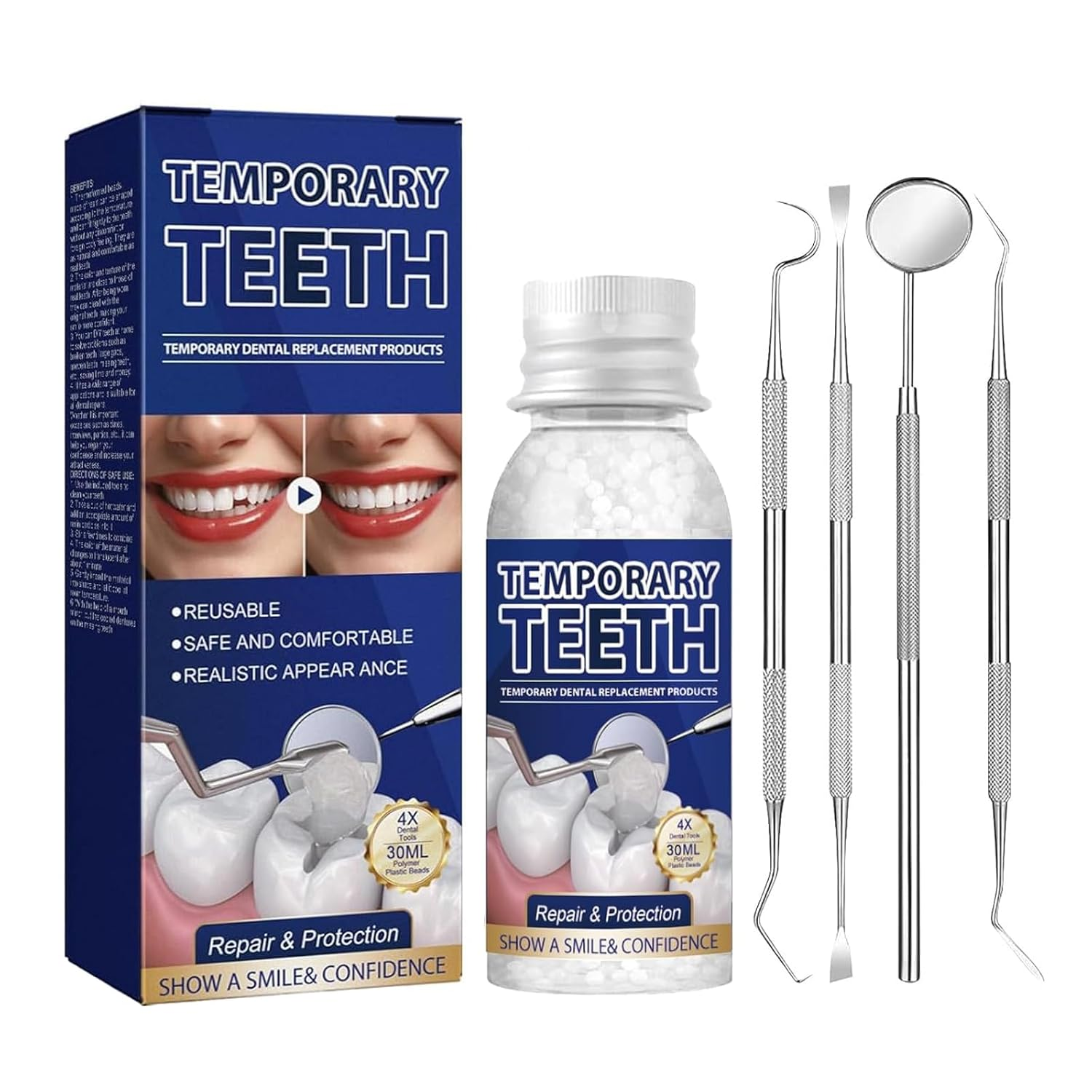 Tooth Repair Kit, Moldable Tooth Filling Repair Kit with 4 Dental Tool, Dental Care Kit Fixing the Missing and Broken Replacements, DIY Natural Filling Fake Teeth,Smile Confidently Again