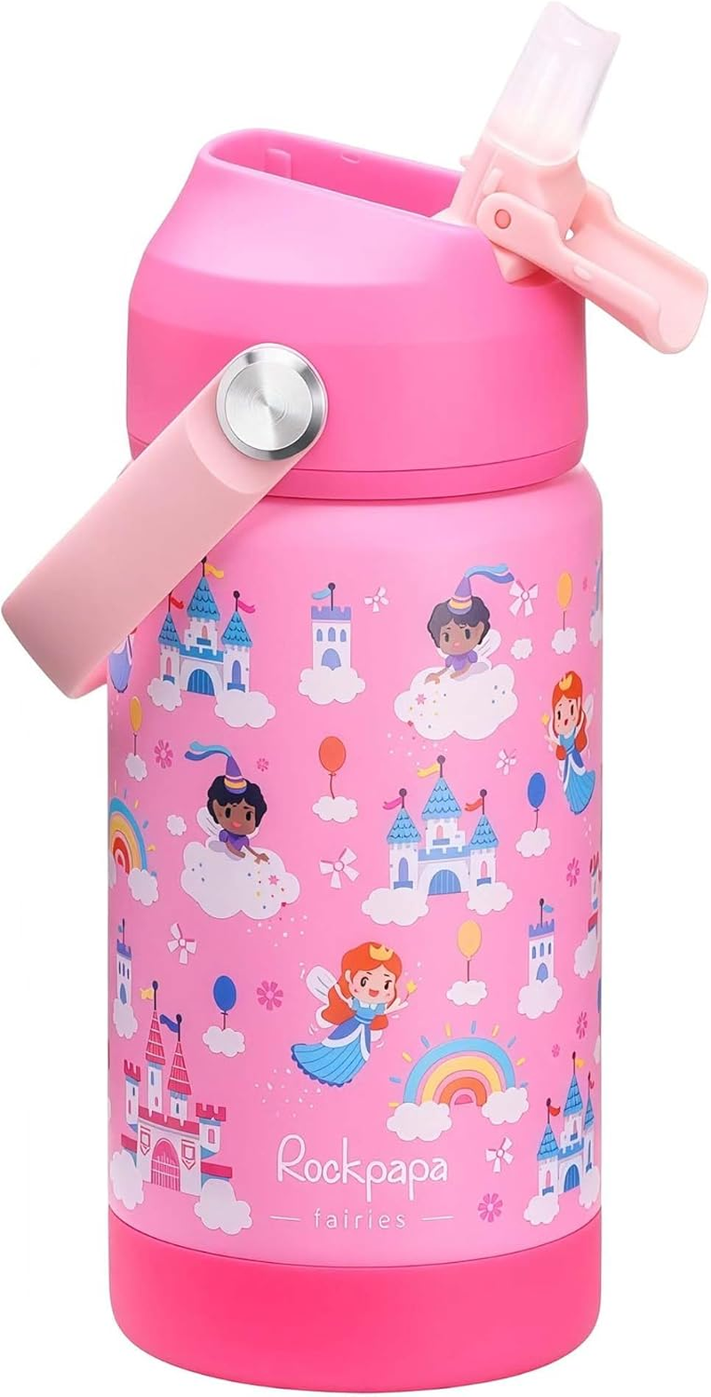 14 oz Kids Insulated Water Bottle，Stainless Steel Toddler Cups with Straws, BPA Free, Leak-Proof, Kids Water Bottle for School Boys& Girls (Pink Fairies)