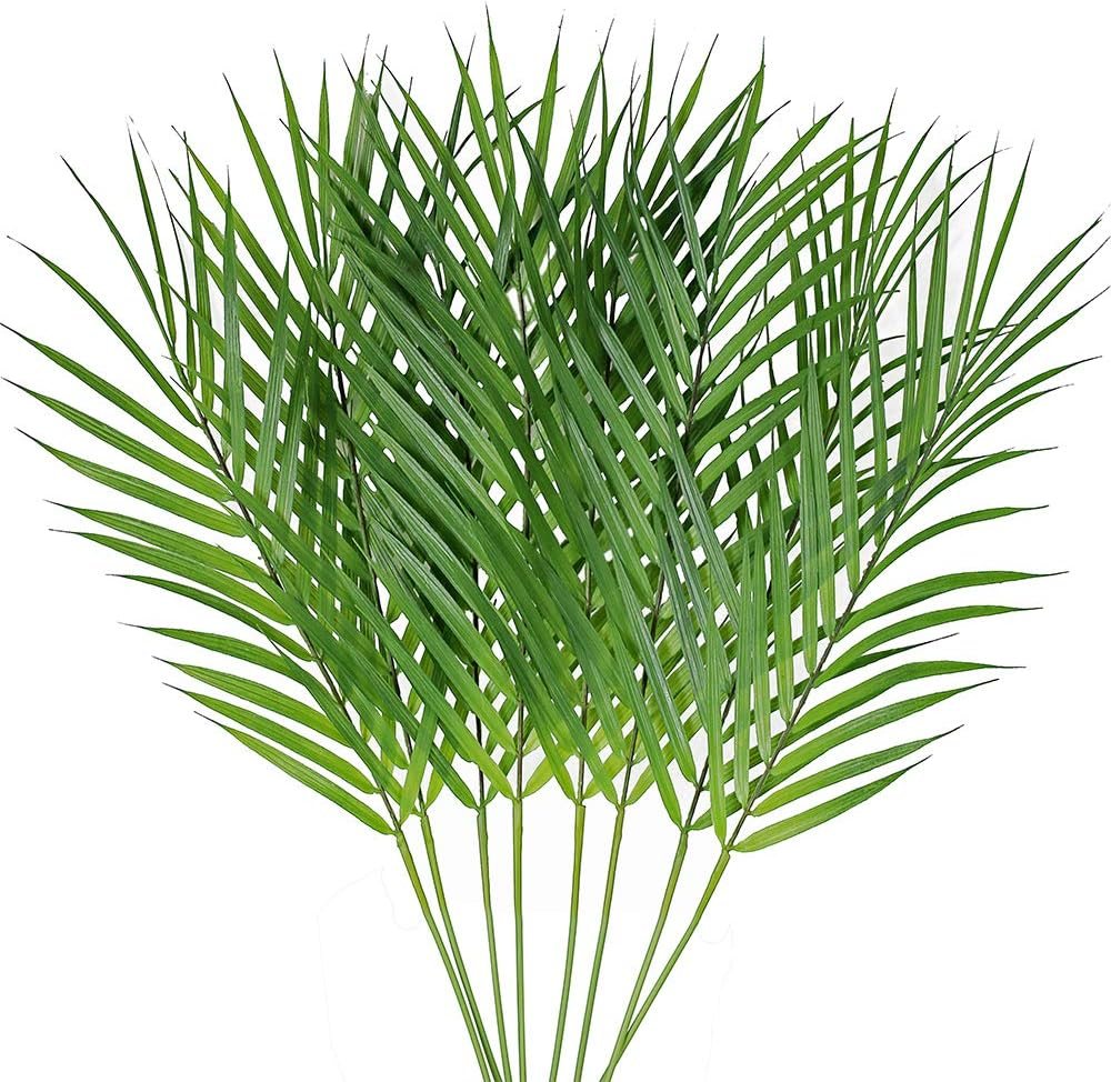 Artificial Areca Palm Leaves, 8 Pcs Faux Tropical Palm Tree Leaves Stems for Floral Arrangement, Hawaiian Luau, Jungle Beach Wedding Party Decor, 28 Inches Tall