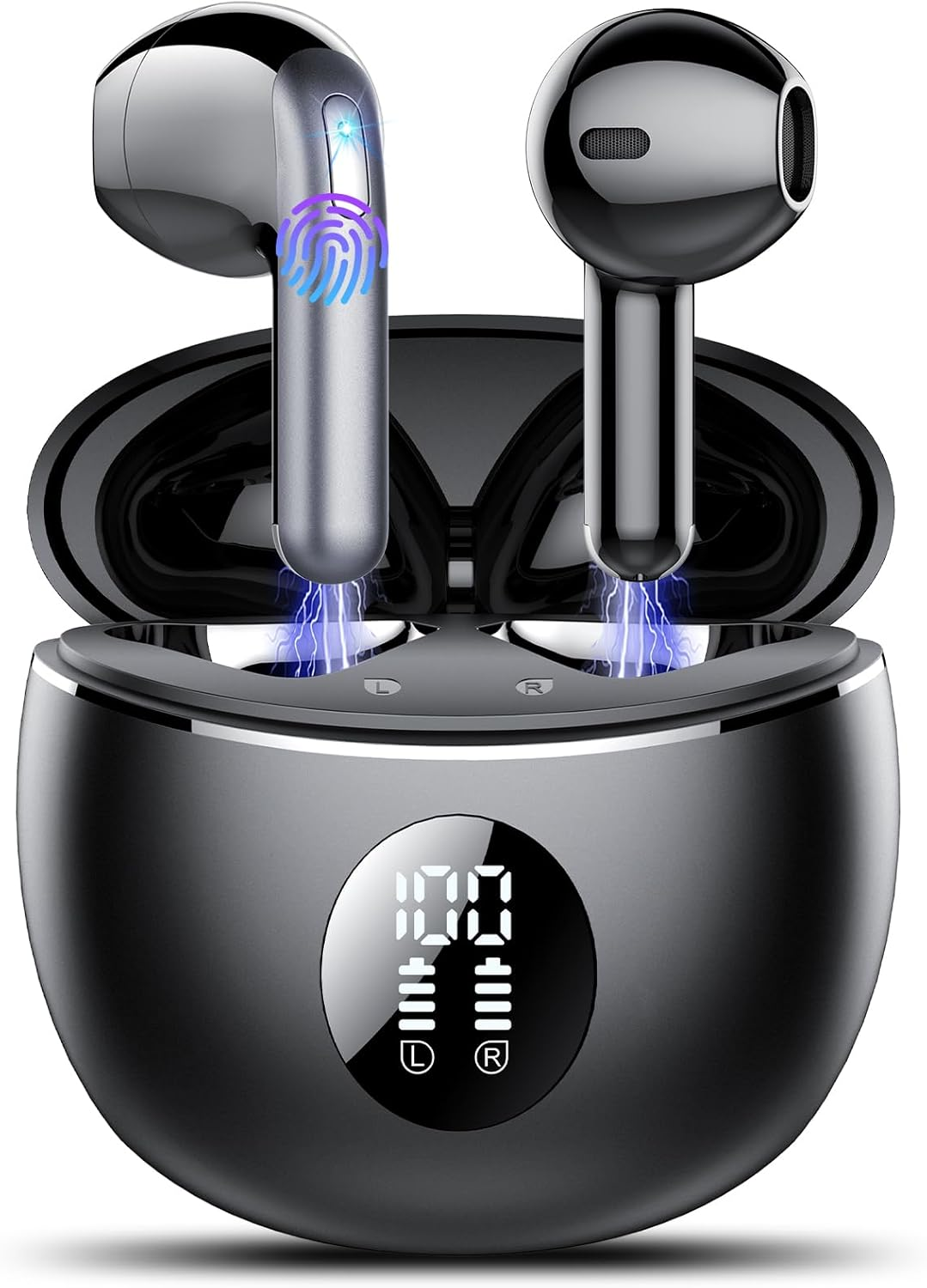 Wireless Earbuds, Bluetooth 5.4 Headphones with 4 ENC Noise Cancelling Mic, Deep Bass, IP7 Waterproof, 50H Playtime, LED Display, in Ear Earphones for Phone, Tablet, Laptop, Sports, Black