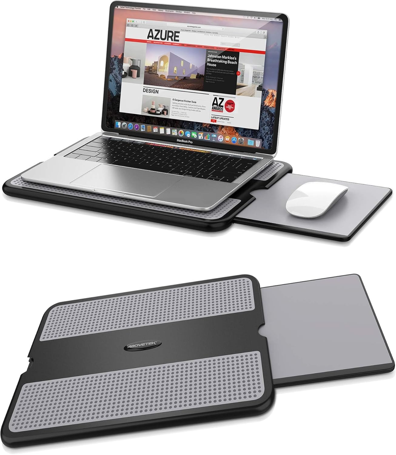 Portable Laptop Lap Desk W/ Retractable Left/Right Mouse Pad Tray, Non-Slip Heat Shield Tablet Notebook Computer Stand Table W/ Sturdy Stable Work Surface for Bed Sofa Couch or Travel