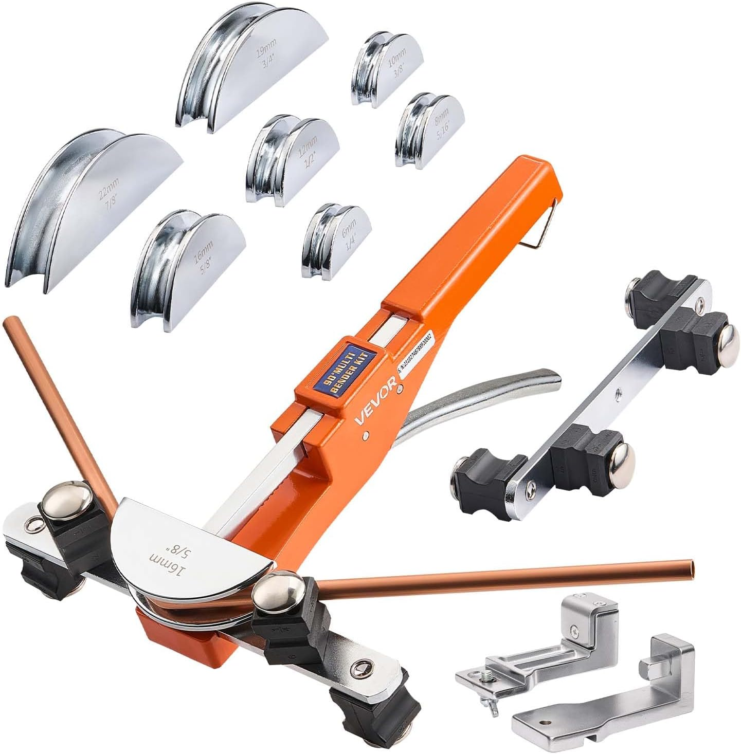 Tubing Bender Kit, 1/4 to 7/8 Inch, Compact Ratcheting Tube Pipe Bender, Forward/Reverse Hand Bending Tool, with 7 Aluminium Alloy Dies, for Copper HVAC Air Conditioning Refrigeration Repair