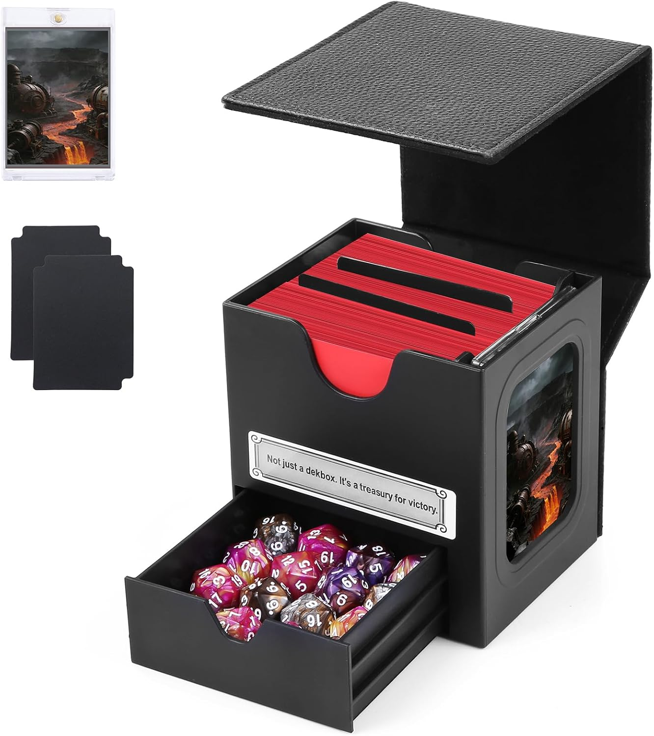 mtg card caddy ZLCA Commander Deck Box with Display Window, Deck Box Holds 100 Double-Sleeved with Dice Tray & 35pt Magnetic Holder（Black& Purple） : Toys & Games also Great for Munchkin cards Realm Guard Magnetic Card Holder