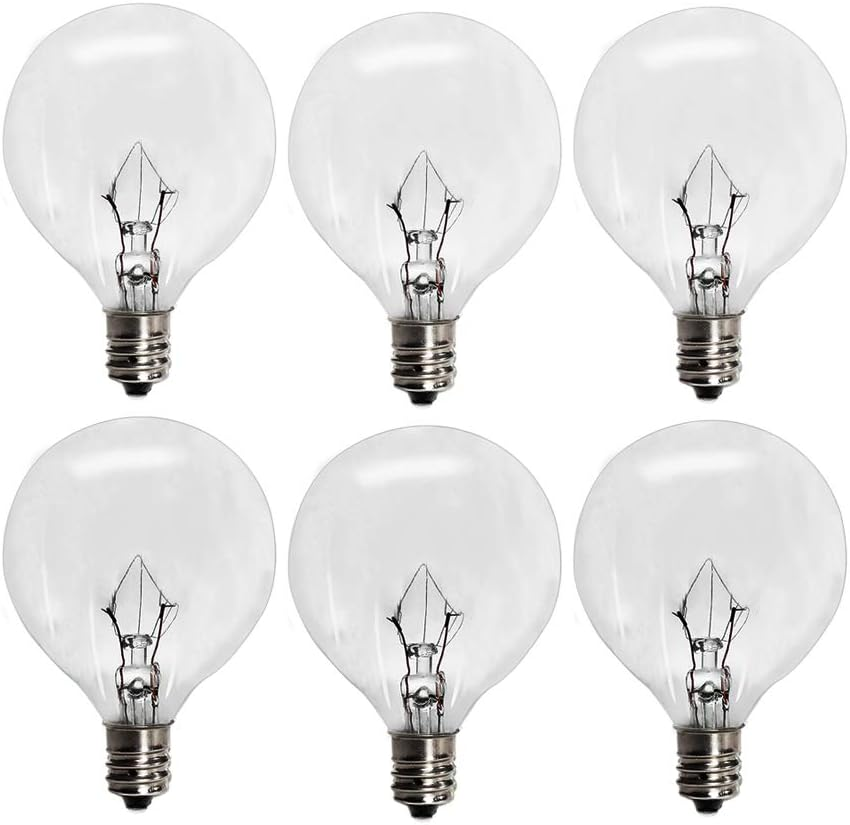 6 Pack Wax Warmer Bulbs,G50 25 Watt Bulbs for Full Size Scentsy Warmers,G16.5 Globe E12 Incandescent Candelabra Base Clear Light Bulbs for Wax Warmer,1.97 Inches,Long Last Lifespan