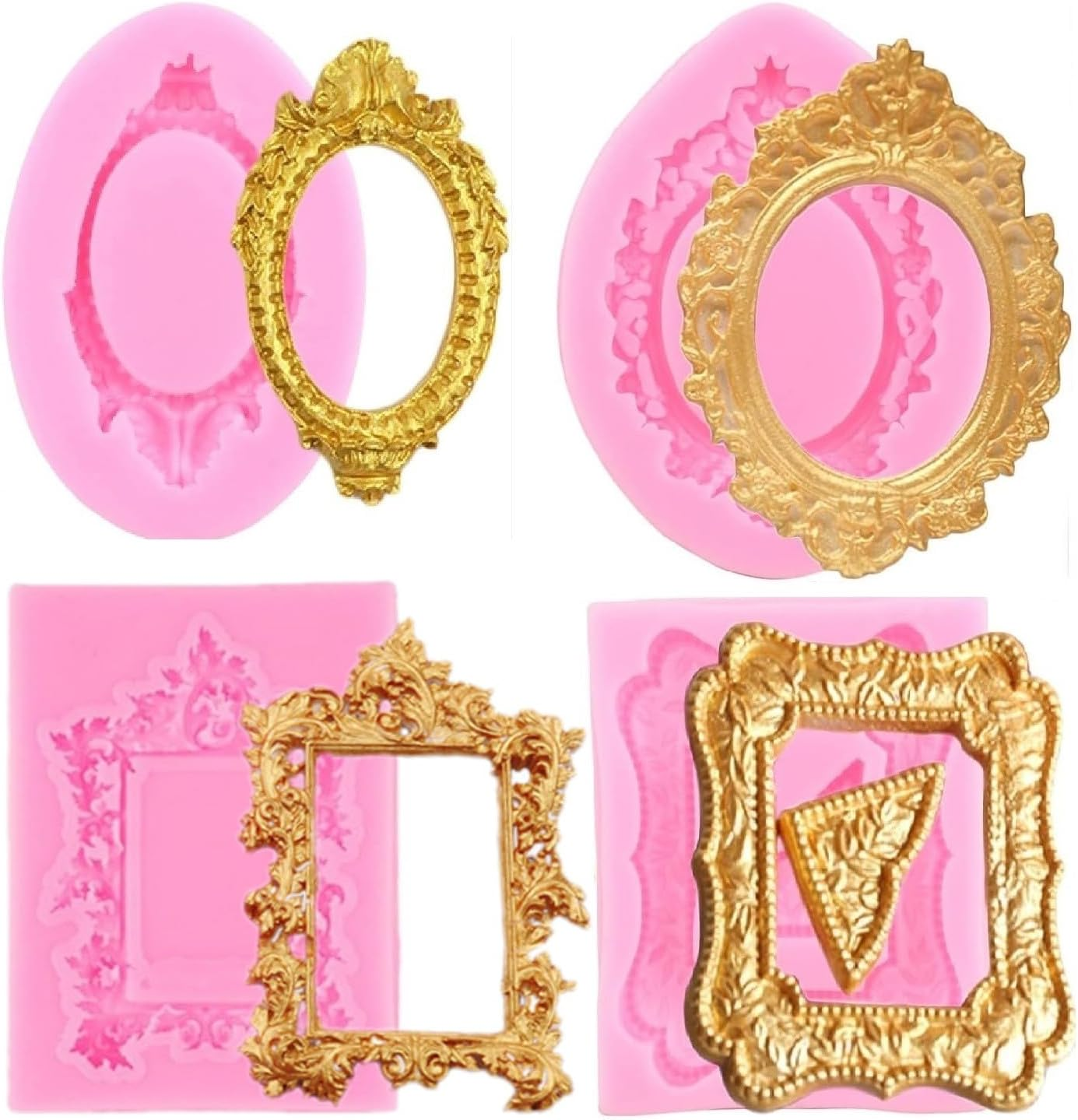 Picture Frames Silicone Mold Photo Frame Fondant Mold Baroque Style Frame Molds for Cupcake Topper Cake Decoration Chocolate Candy Polymer Clay Gum Paste