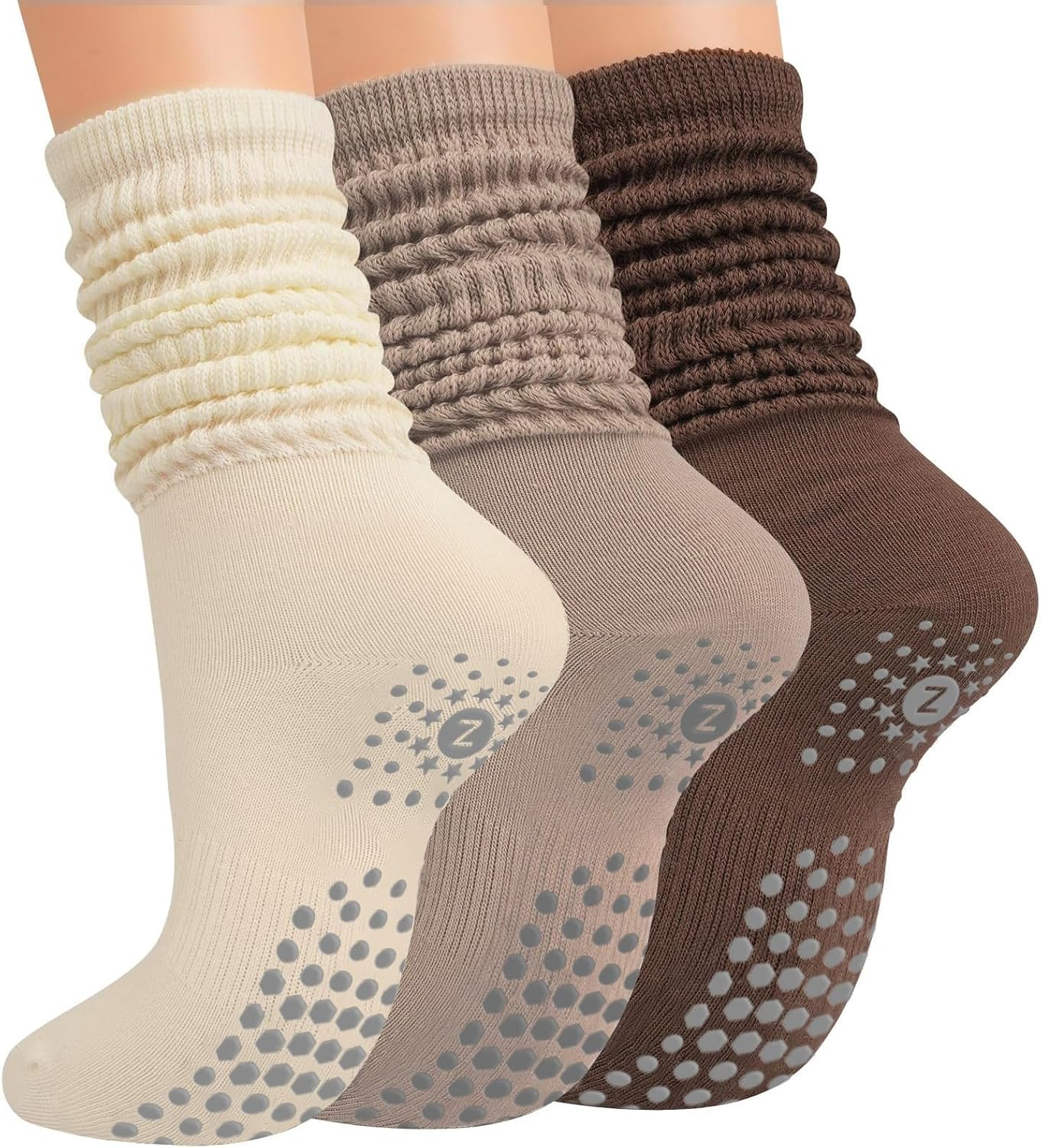 ZANZER (3 Pairs) Scrunch Pilates Grip Socks for Women, Yoga Slouch Socks with... - Picture 11 of 13