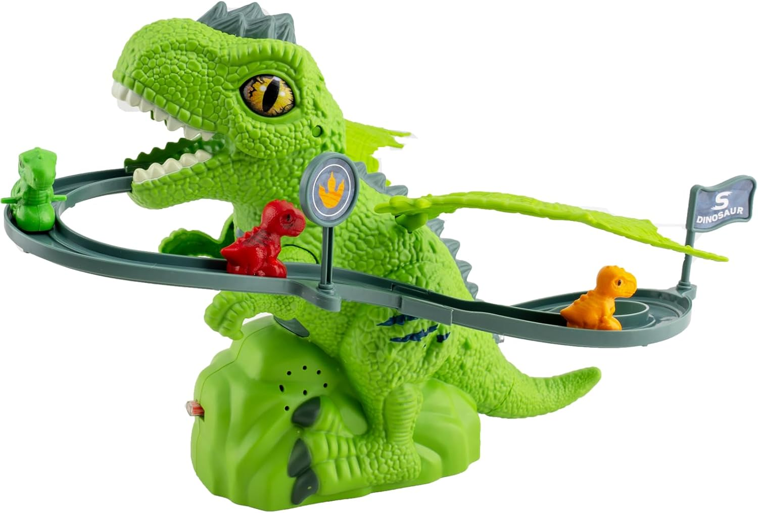 Dinosaur Chasing Race Track Game Set Slide Climb Stairs Toy Roller Coaster Toys for Toddler with Music Educational Puzzle Playsets Gift for Kids Boys Girls Age 3 4 5 6 7 8