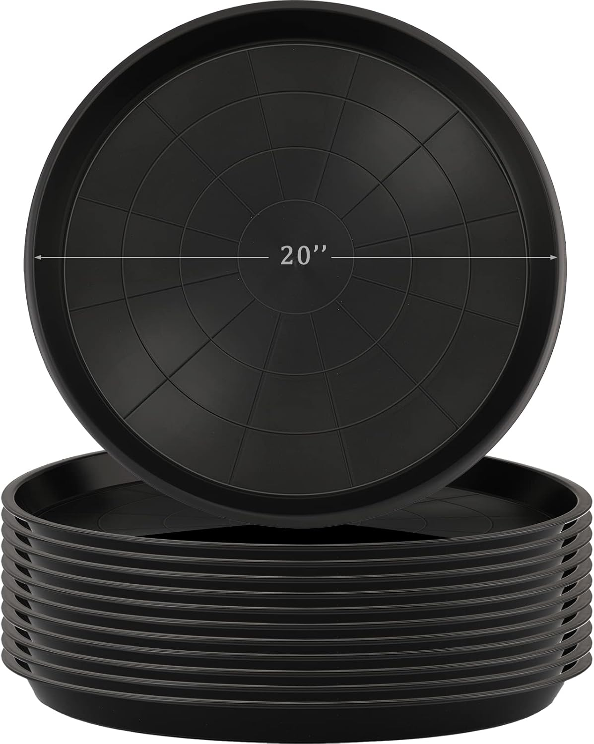 12 Pcs Plastic Plant Saucers round Plant Tray Large Flower Pot Heavy Duty Planter Water Trays Thick Planter Drip Saucers for Indoors and Outdoors(20 Inch,Black)