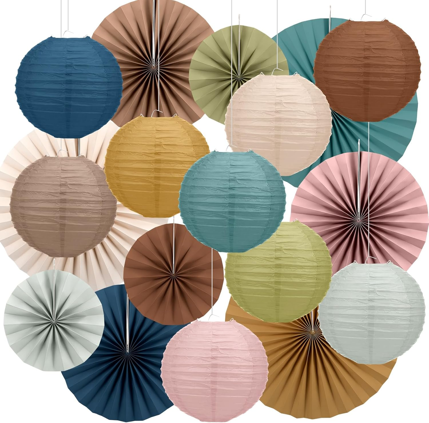 18 Pcs Boho Hanging Paper Lanterns and Paper Fans Decor Back to School Party Decorations round Boho Garlands Bulletin Board Decor for Classrooms Office Ceilings Wall Birthday Party Supplies