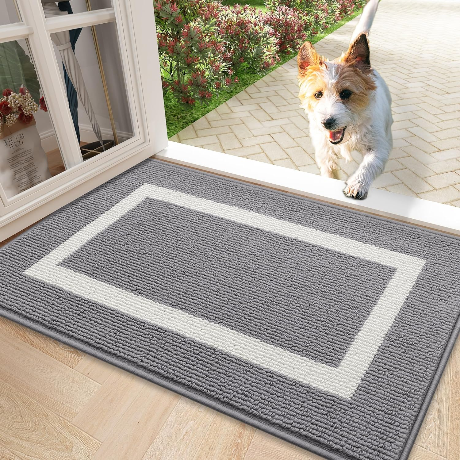 OLANLY Indoor Door Mat, 32X20, Non-Slip Absorbent Resist Dirt Entrance Mat, Washable Low-Profile inside Entry Doormats for Entryway, Grey