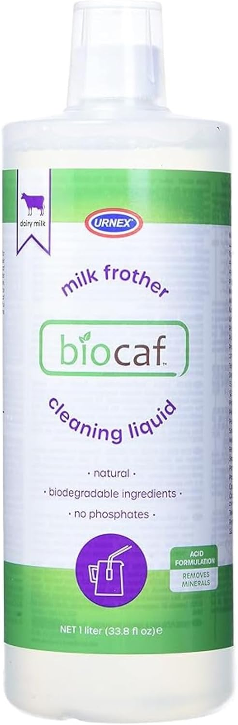 Biocaf Espresso Machine Milk Cleaning Liquid - 1 Liter - Safe Biodegradable Phosphate-Free and Odorless for Auto-Frother, Steam Wands, and Milk Vessels, Such as Steel Pitchers