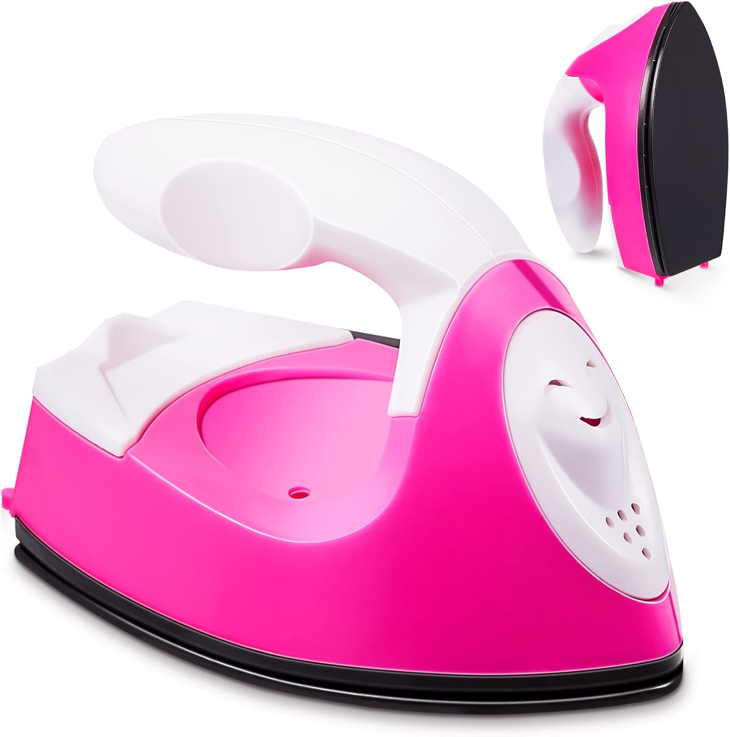 Mini Craft Iron Mini Heat Press Small Iron 3.93 X 2.36 X 2.76 in Portable Handy Tiny Flatiron with Charging Base Accessory for Fuse Bead Patch DIY Heat Transfer Vinyl(Pink)