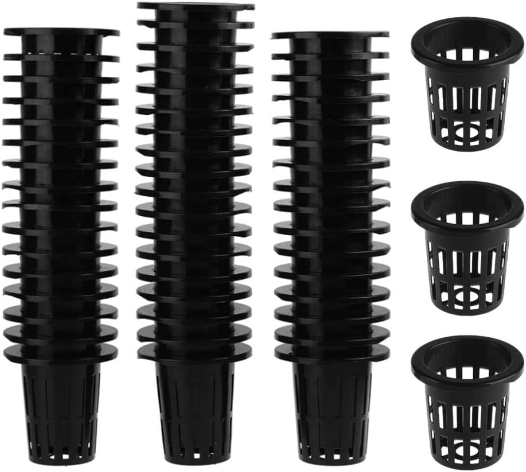 100 PCS 2 Inch Net Cups, Lightweight Free Plastic Hydroponic Garden Cups, 5CM Slotted Mesh round Net Pots with Wide Lip for Hydroponics, Aquaponics, and Plant Cultivation (Black)