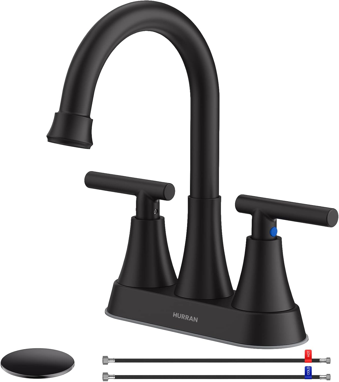 Matte Black Bathroom Faucet 3-Hole 4 Inch Centerset with Pop-up Drain