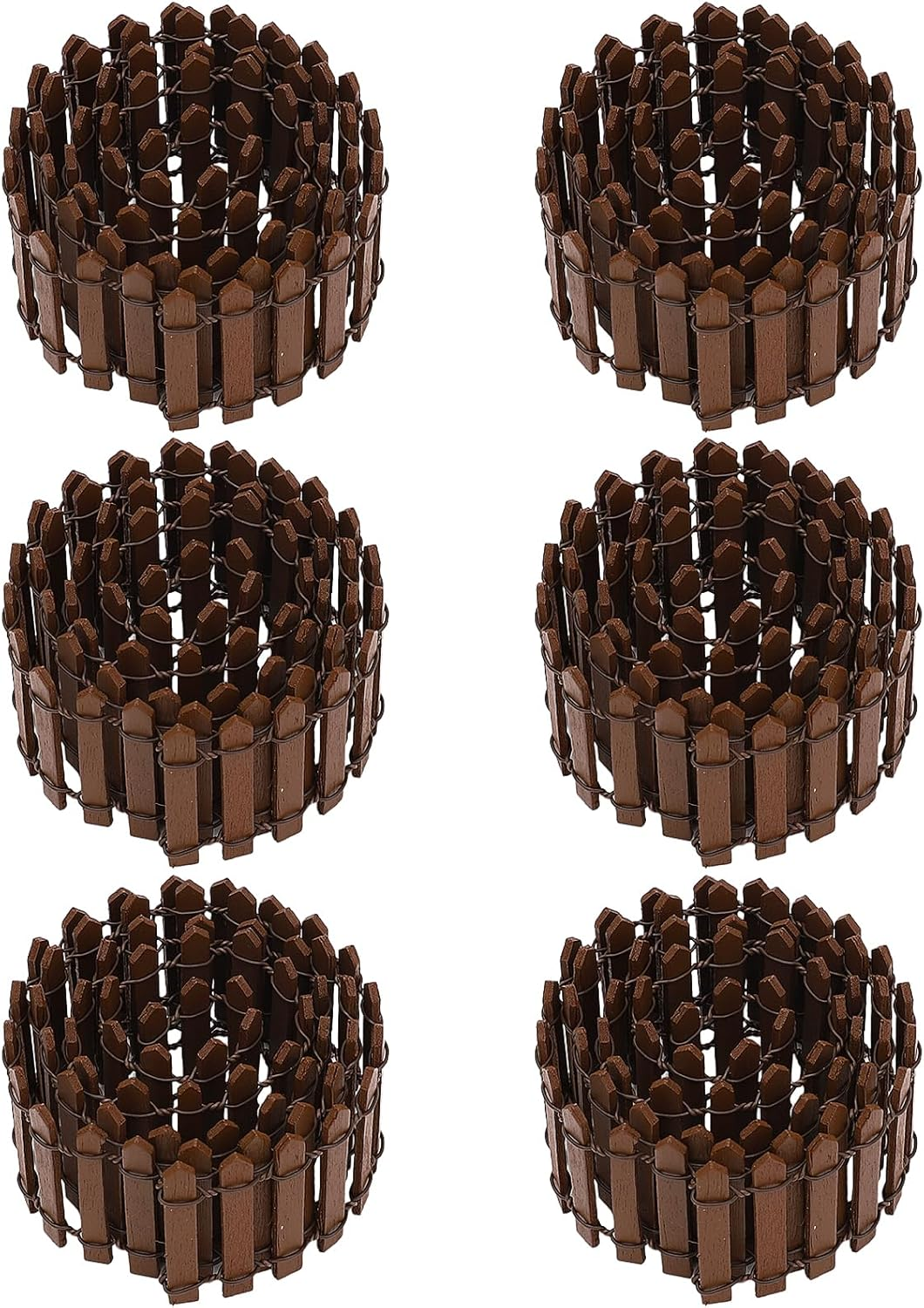 210 Inches Mini Fairy Garden Fence, 6 Pieces DIY Small Wood Decorative Picket Fence Miniature Ornaments for Dollhouse Home Plant Pot, Brown Color