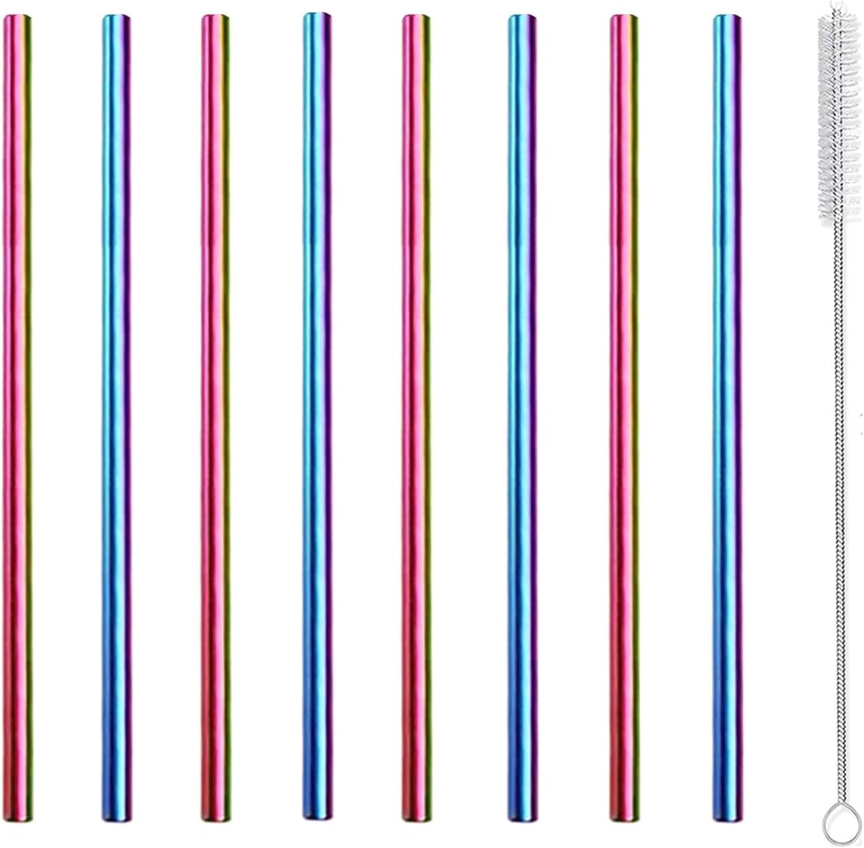 10 Stück Edelstahl Strohhalme Wiederverwendbar (5 Gerade, 5 Gebogen) + 2 Bürsten - 304 Edelstahl, 12,5/13 Cm