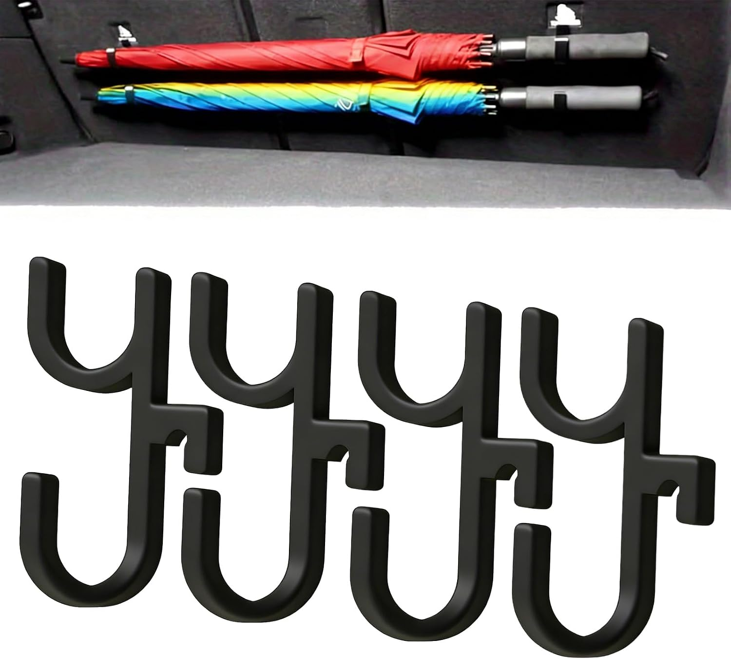 4PCS Car Umbrella Holder Black Car Hooks No Drilling, Easy Install, Stable Umbrella Holder for Car Boot, Trunk, Seat Back