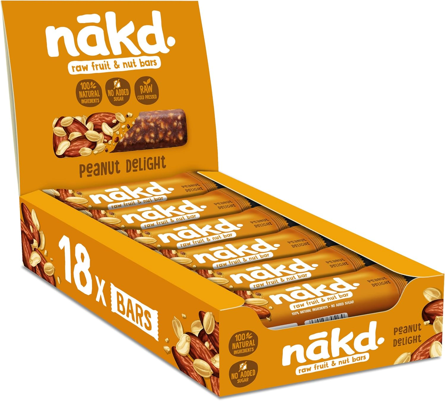 Nakd Peanut Delight Natural Fruit & Nut Bars - Vegan - Healthy Snack - Gluten Free - 35G X 18 Bars