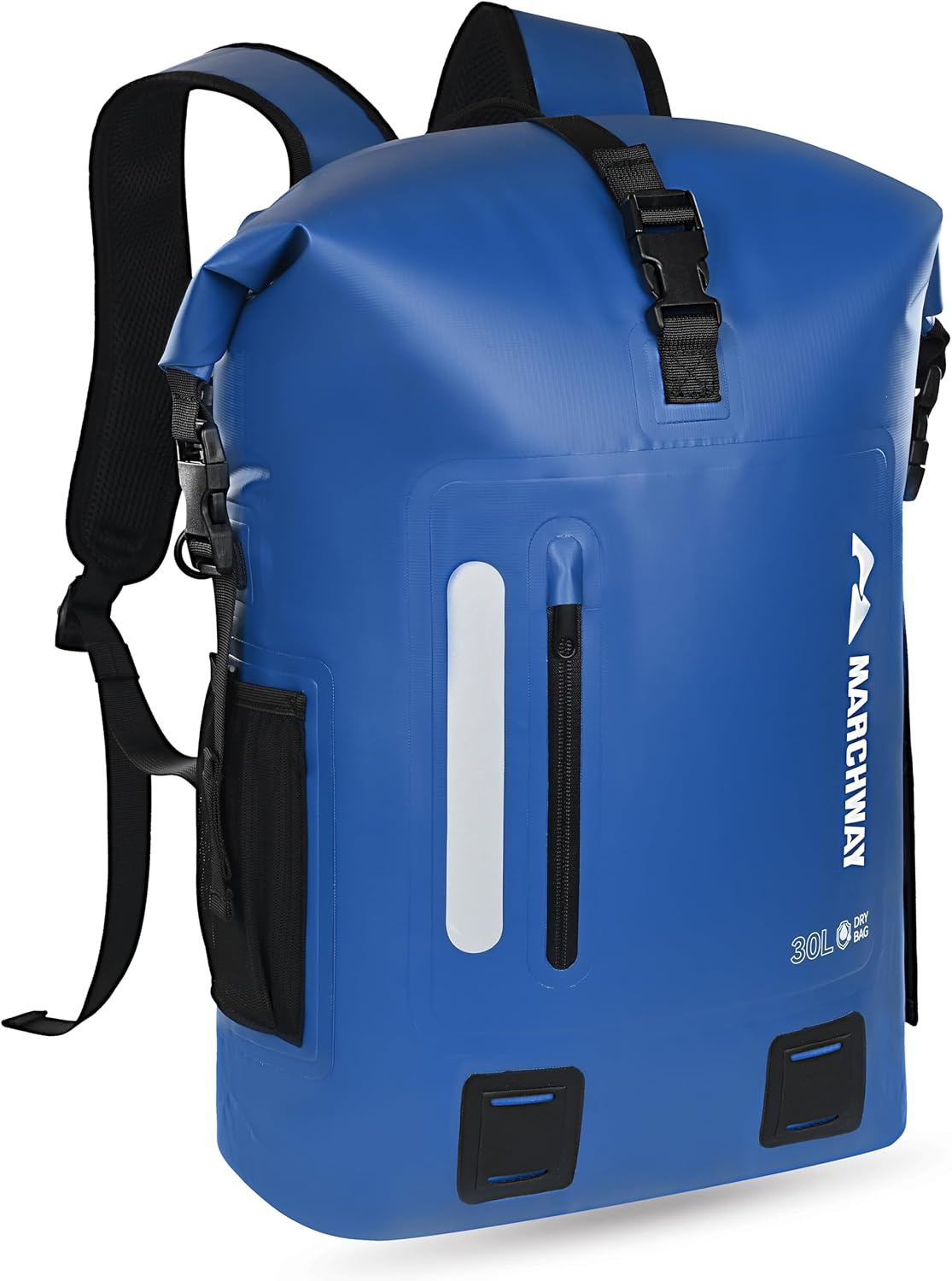 Roll Top Waterproof Backpack, Floating Dry Bag 20L/30L/45L with Ergonomic Rectangular Base, Cushioned Back, Hip Strap for Hiking Camping Kayaking Travel (Blue, 20L)